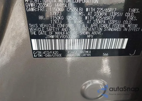 2013 Toyota Rav4 Xle из США, поврежденный, VIN JTMWFREV9D5002985